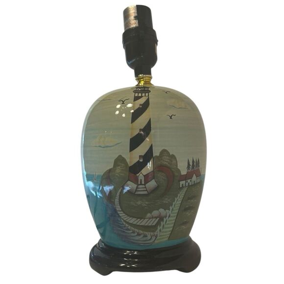Coastal Lighthouse Ceramic Lamp Nautical Decor Hand Painted Table Light - Picture 3 of 15
